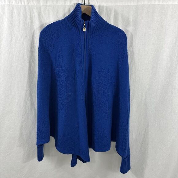 St. John Sport Blue Textured Cashmere Zip Poncho Sweater Womens O/S Old Money - Picture 1 of 16